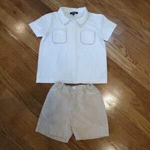 JAYBEE little boys shirt pants outfit cotton shorts white beige 5 yrs formal eve
